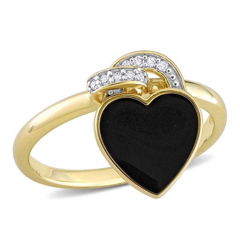 Miadora Diamond Accent Black Enamel Heart Ring in Yellow Silver