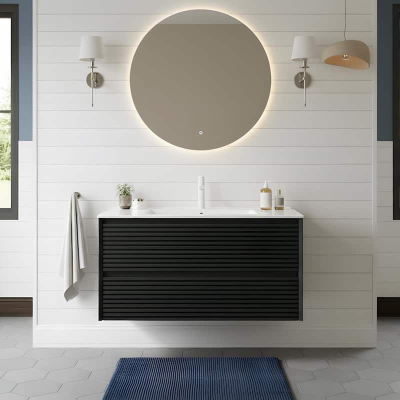 Modern Wall Mounted Bathroom Vanity with Sink - 36 - Black