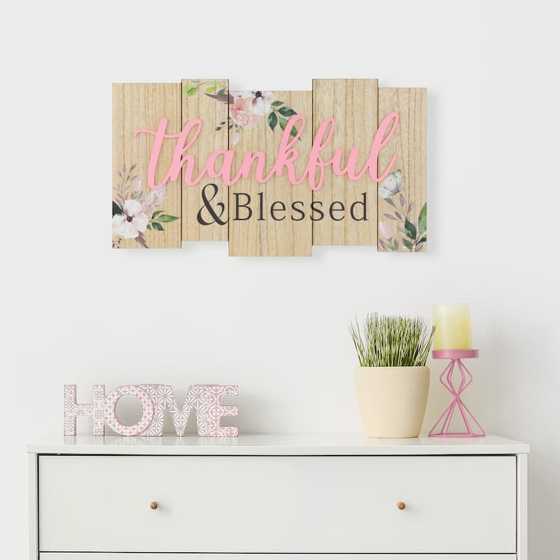 Thankful and Blessed Wooden Wall Sign - 20.75"