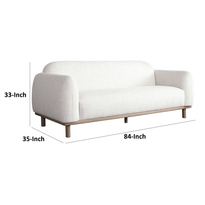 Lary Retro Modern Sofa, 84 Inch Light Barley White Polyester, Caramel Brown