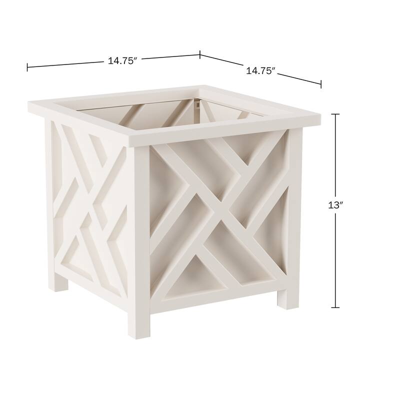 Lattice Design Planter Box – 14.75-Inch-Square Decorative Outdoor Flower or Plant Pot by Pure Garden (White) - 14.75 x 14.75 x 13.75 - White