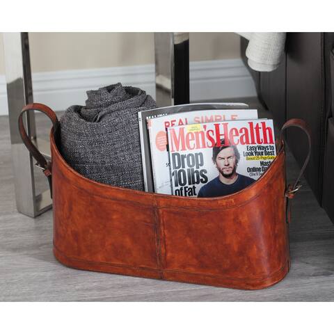Brown Leather Rustic Magazine Holder 12 x 21 x 9 - 21 x 9 x 12