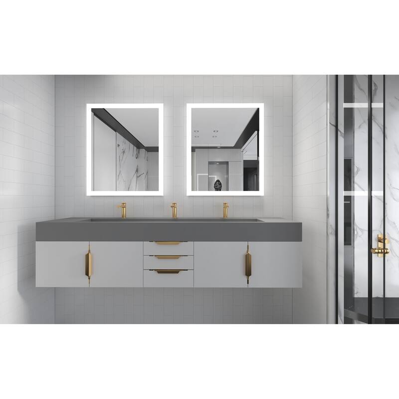 Nile 84" Wall Mounted Bathroom Vanity Set gr/ Gray Top