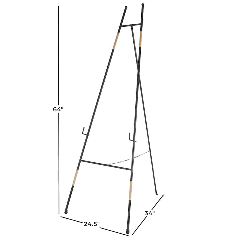 Metal Slim Foldable 2 Tier Display Easel with Wrapped Rattan Accents - Black - Roche River Decor