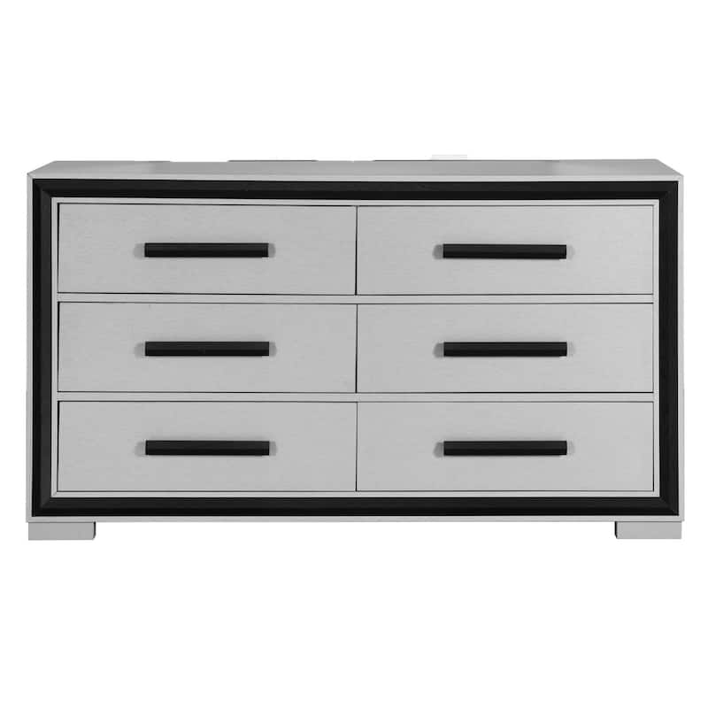 HomeRoots 60" Gray And Black Wood Six Drawer Double Dresser