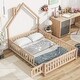 preview thumbnail 3 of 55, Pine Wood House-Shaped Headboard Floor Bed with Fence for Kids, Boys and Girls