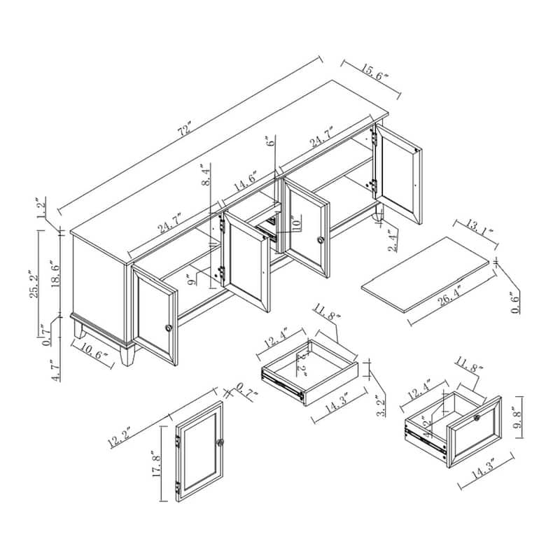 Rustic 72-Inch TV Stand with Adjustable Shelves, Hidden Storage - 72" in Width