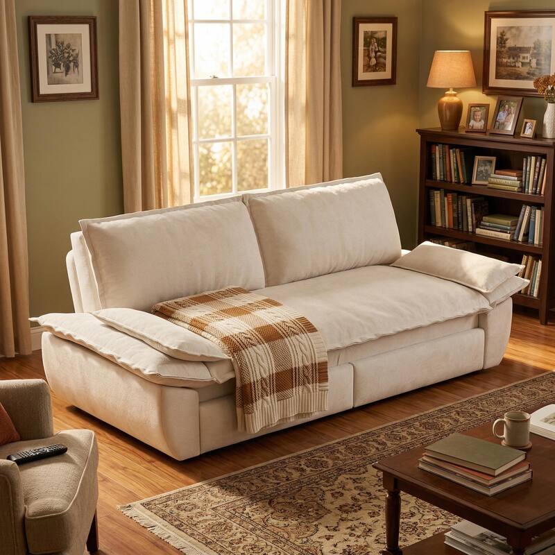 Homy Casa 72'' Queen Pull Out Sofa Bed, 3-in-1 Corduroy Sleeper Couch