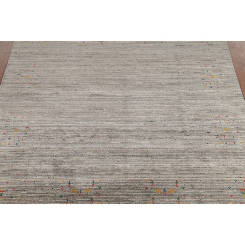 Striped Gabbeh Square Area Rug Hand-Knotted Wool Carpet - 7'10"x 7'11"