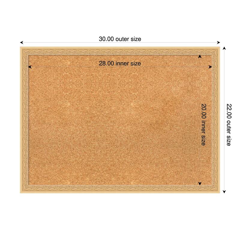 Bethany Gold Wood Framed Cork Board - Bulletin Board, Organization Board, Pin Board - Natural - 30 x 22 in