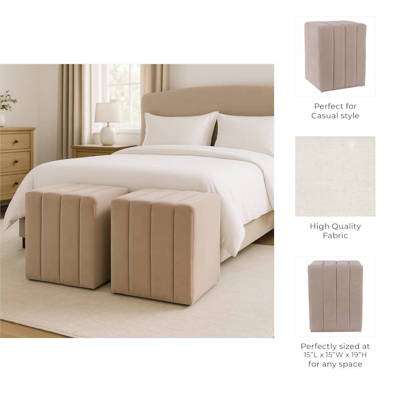 Square Upholstered Ottoman - Compact Pouf Footstool - 19", Tan