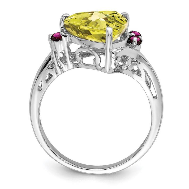 Curata 925 Sterling Silver Lemon Quartz and Rhdolite Garnet Ring
