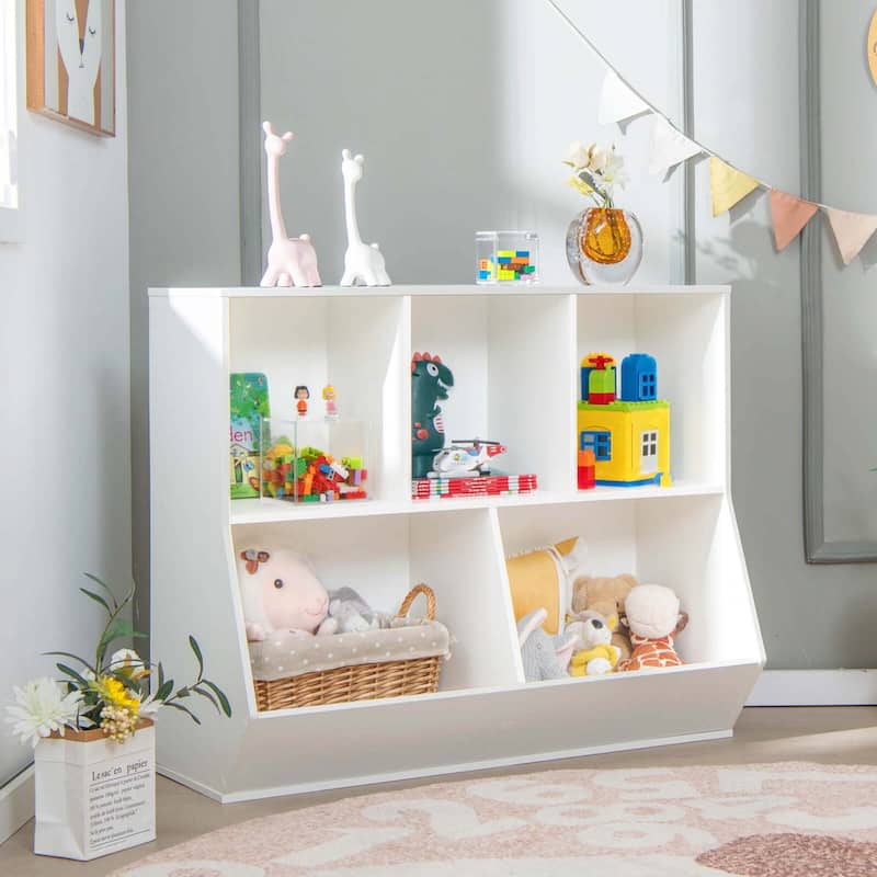 Costway 5-Cubby Kids Toy Storage Organizer Wooden Bookshelf Display - See Details