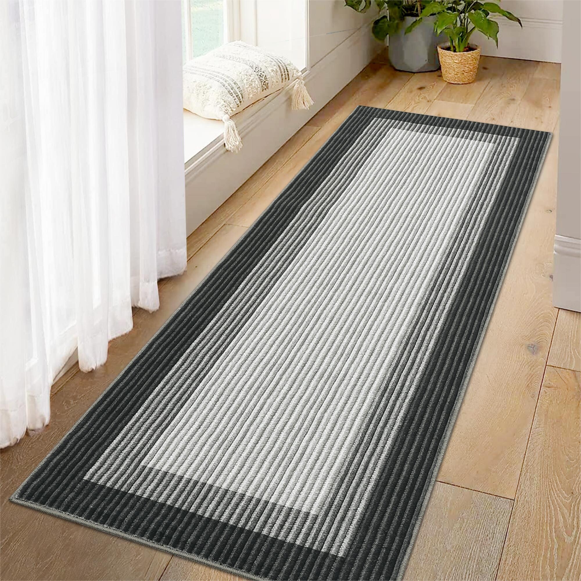 Modern Living Room Rug Washable Border Area Rug Soft Non Slip Low Pile Rugs for Bedroom Home Decor