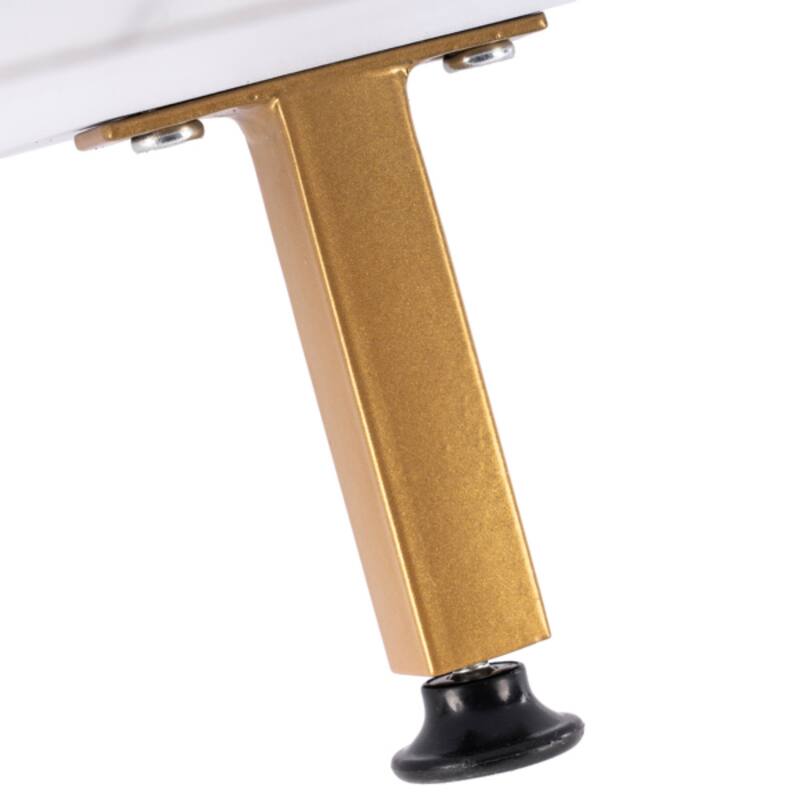 White and Gold Rounded Coffee Table with Faux Marble Top and Metal Legs Perfect for Living Room - 39.73 x 20.08 x 18.11