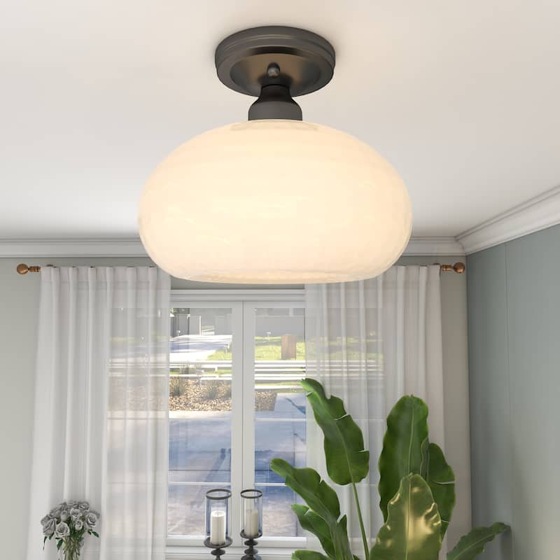 1-Light Metal Flush Mount Light Glass Ceiling Lights