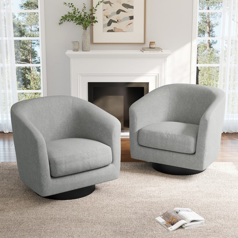 2 Set 360°Swivel Fabric Accent Chairs Barrel Armchairs
