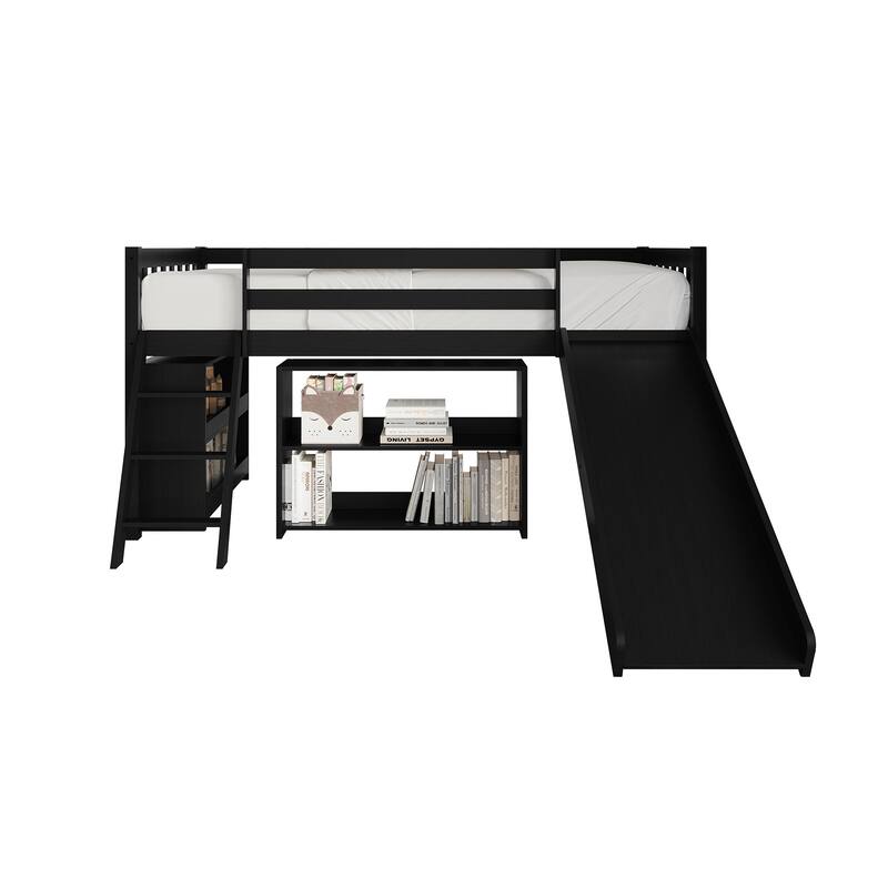 CraftPorch Simple Twin Loft Bed with Ladder - Black