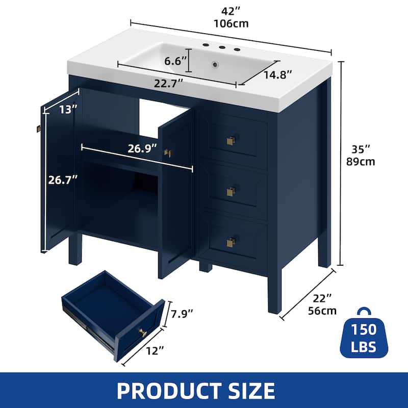 Moasis 36"/42" Bathroom Vanity Cabinet Set with Sink Combo and 3 Drawers & Cabient