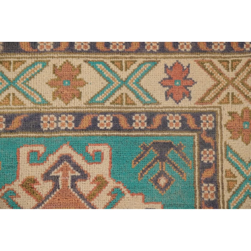 Turquoise Green Kazak Oriental Foyer Rug Handmade Wool Carpet - 2'7" x 4'3"