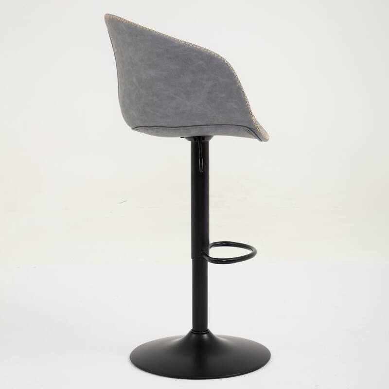 Roomfitters Adjustable Swivel Bar Stool, Mid-Century Modern PU Leather Counter Height Chair and Black Metal Base, Grey