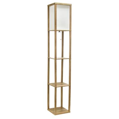3 Tier Storage Shelf Floor Lamp with Linen Shade - 62.5" - Brown