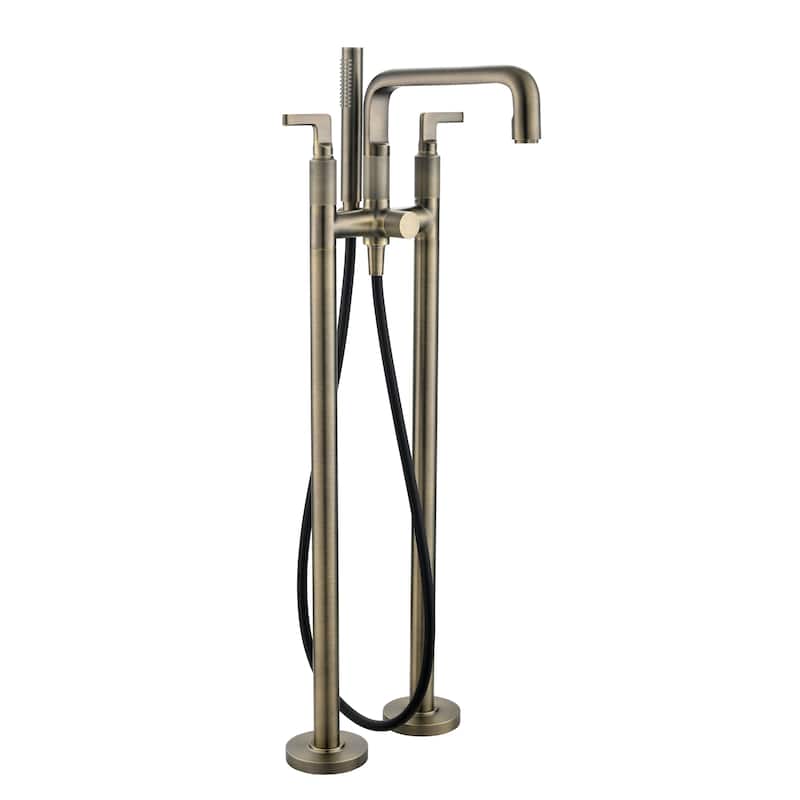 33" H Solid Brass Floor Mounted Freestanding Tub Faucet with Hand Shower and Diverter - Oil Rubbed Bronze