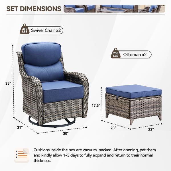 dimension image slide 33 of 68, Outdoor Patio Sofa Swivel Chair with 6-Inch Thick Cushions Set
