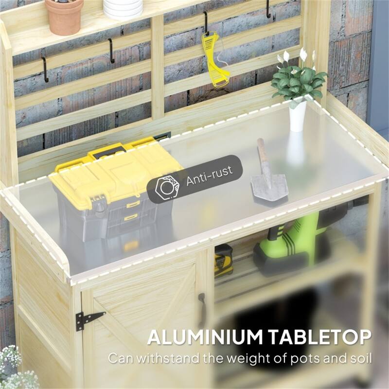 Outdoor Garden Workstation with Storage Shelves for Tools and Plants - 44.1" L x 18.5" W x 57.5" H