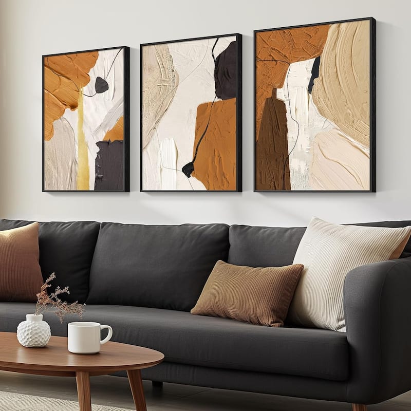 Modern Abstract Wall Art, Set of 3 Large Canvas Paintings Artwork