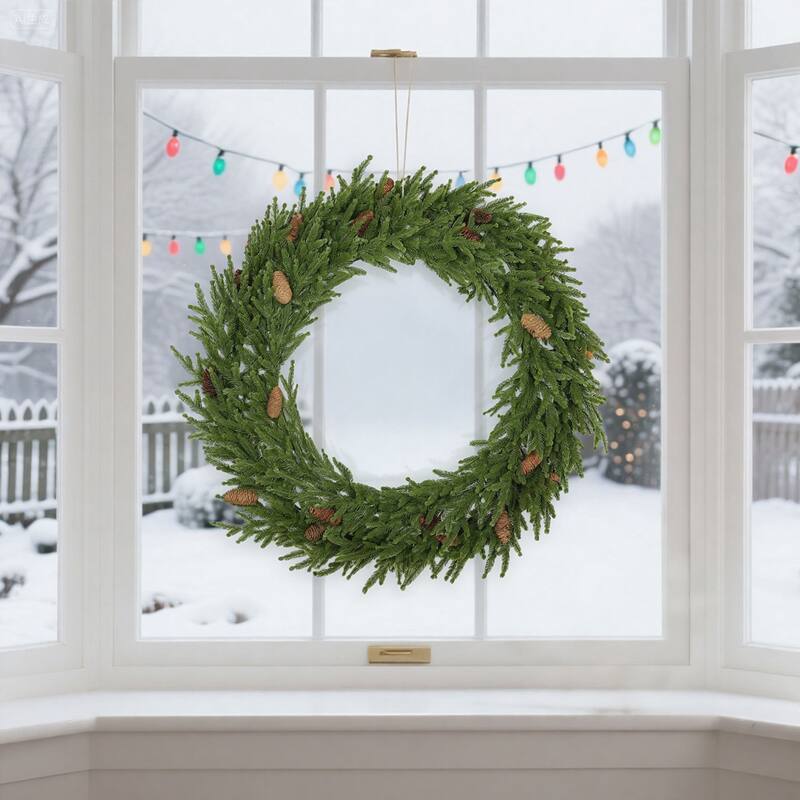 HOMCOM 36in Xmas Wreath: Pine Cones, 224 Branches, Artificial Norfolk Pine, Indoor Decor