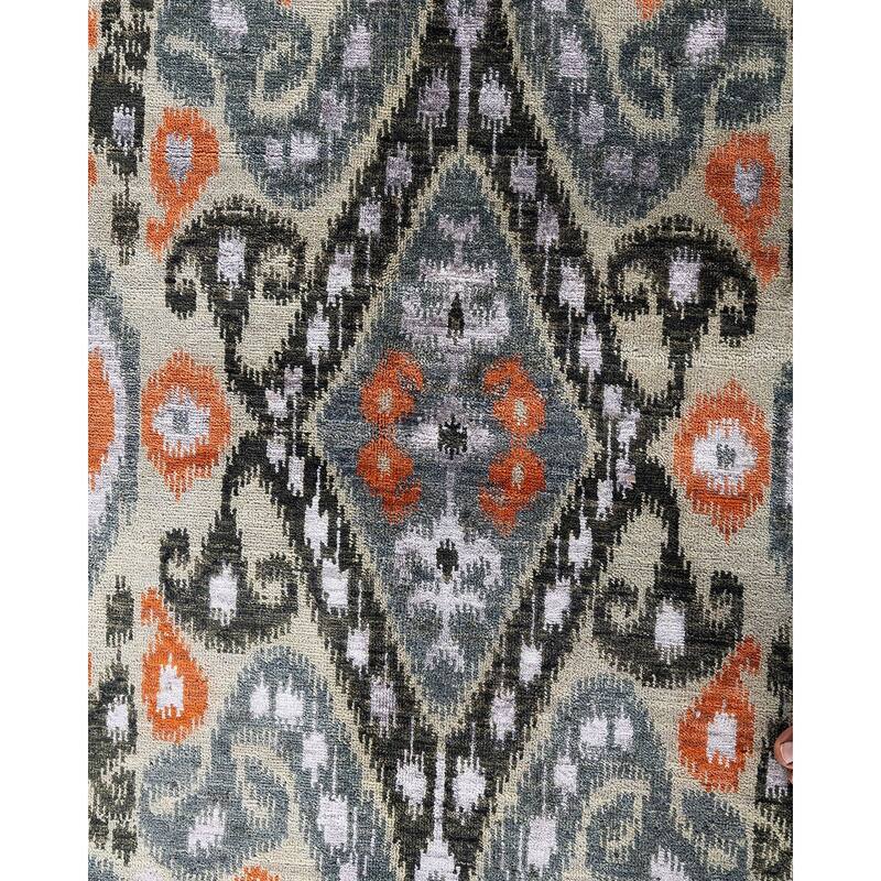 Ikat One-of-a-Kind Hand-Knotted Area Rug - Gray, 9' 1" x 12' 4" - 9' 1" x 12' 4"