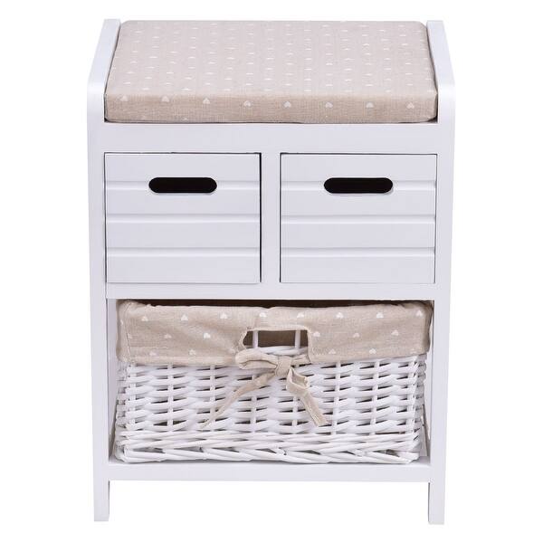 Shop Costway Wooden Storage Unit Bench Wicker Rattan Drawers