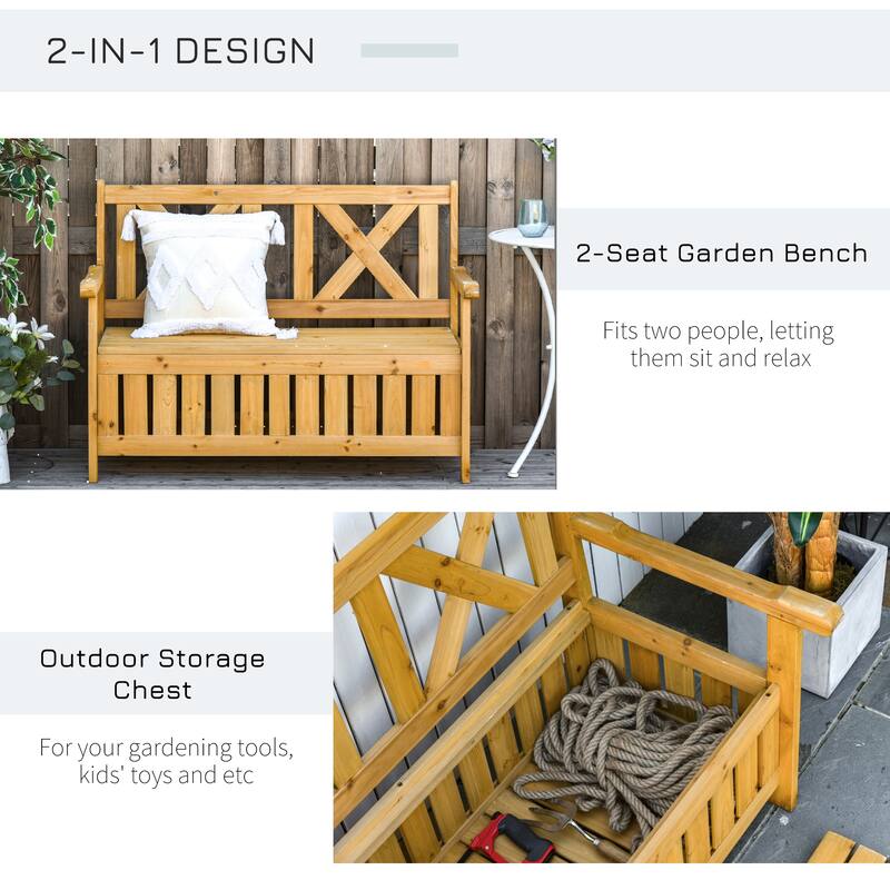 Cream White Rustic Solid Fir Wood Storage Boxes with Bench and 4 Wooden Legs for Porch Deck Garden and Balcony