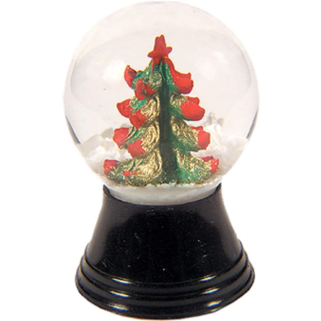 1.5" Red Green Snow Globe Mini Christmas Tree Decoration a Black Base