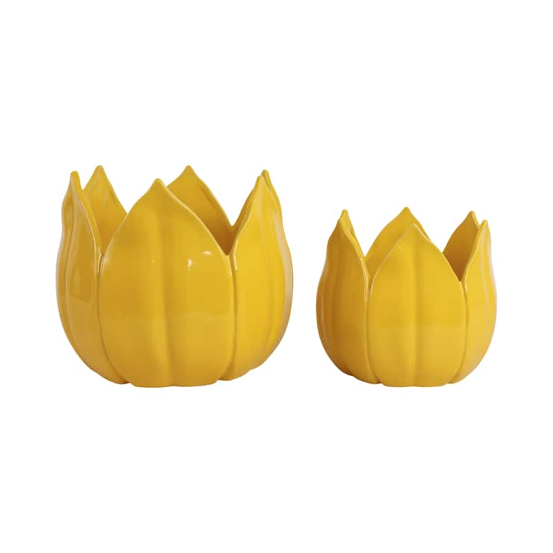 Stoneware Ceramic Planters Petal Design and Drainage Hole (Set of 2)