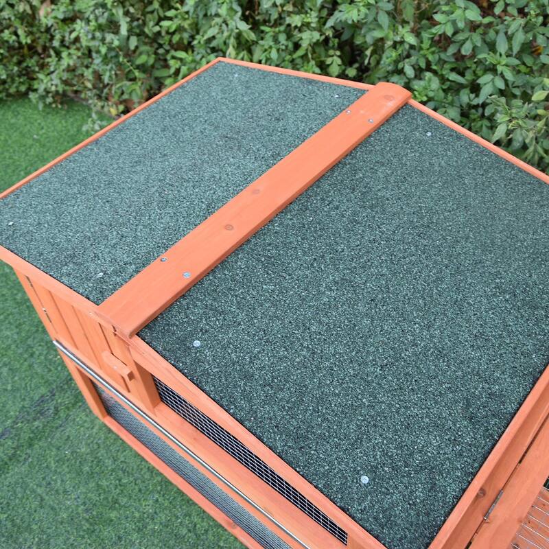 Outdoor Natural Wooden Bunny Hutch with Run Small Animal Cage for Guinea Pigs - 62.25" L x 22.75" W x 26.75" H