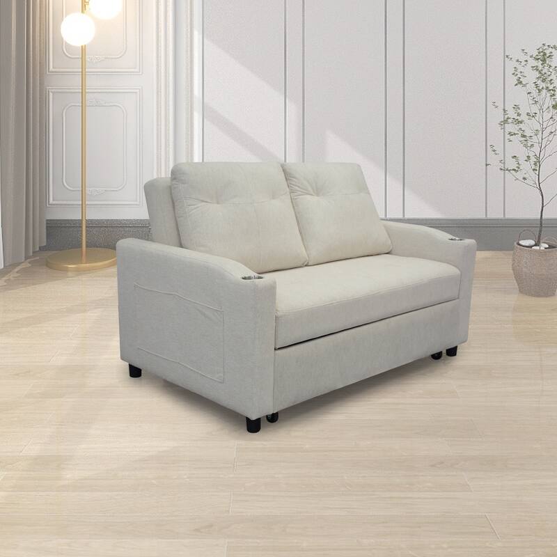 Versatile Foldable Sofa Bed in Beige, Fabric, 53x33x34 inches