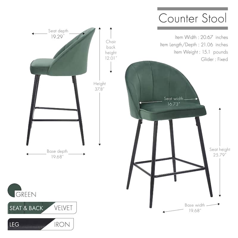 Porthos Home Freya Velvet and Metal Counter Stools (Set of 2)