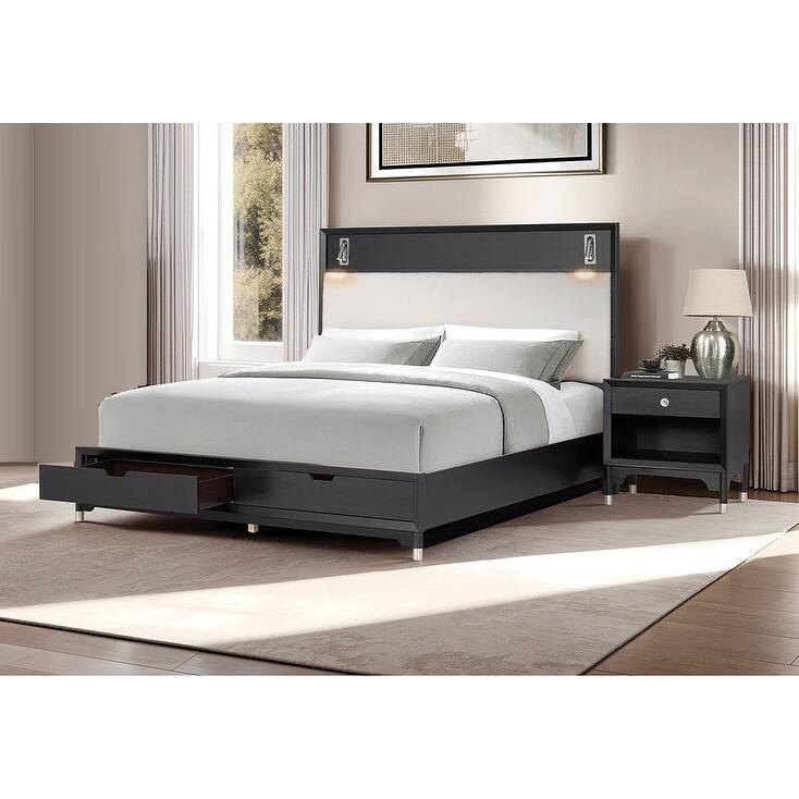 Mid Century Modern USB Black Finish 3pc Bedroom Furniture Set