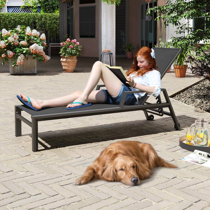 Outdoor Chaise Lounges Patio Lounge Chairs Aluminum with Adjustable Back and Wheels - See Picture