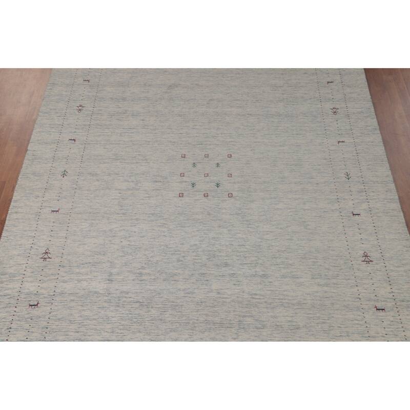 Tribal Gabbeh Area Rug Hand-Knotted Beige / Ivory Wool Carpet - 9'0"x 11'6"
