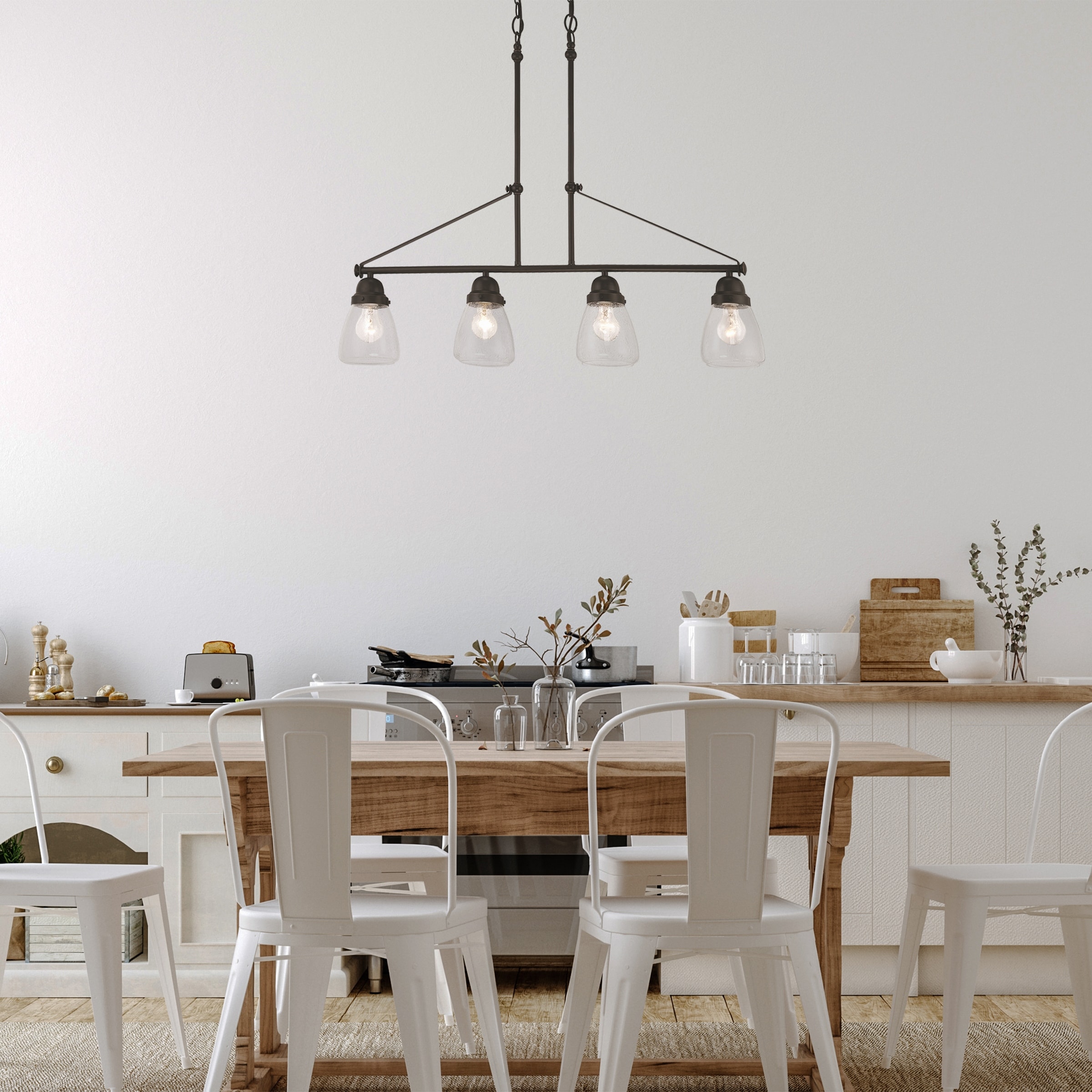 Oil Rubbed Bronze 4-Light Linear Island Lighting with Glass Shades - Oil  Rubbed Bronze