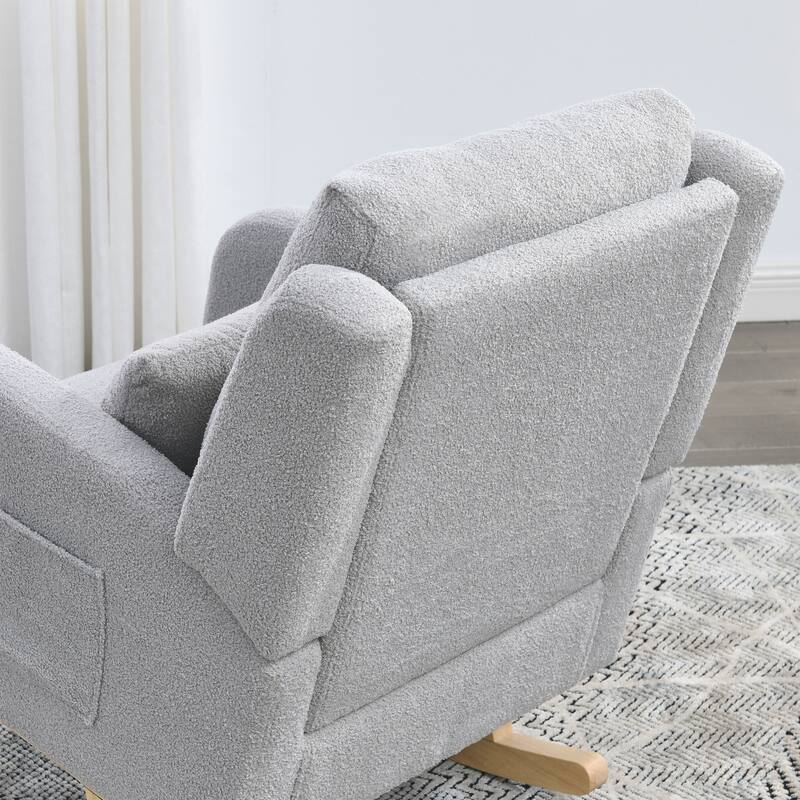 Anmytek 27.5 Inch Modern Teddy Fleece High Back Rocking Chair with Lumbar Pillow and Side Pockets