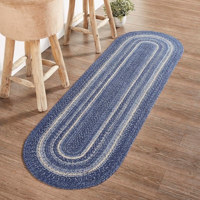 Great Falls Blue Jute Rug/Runner Oval w/ Pad 22x72 - 2' x 6' Oval