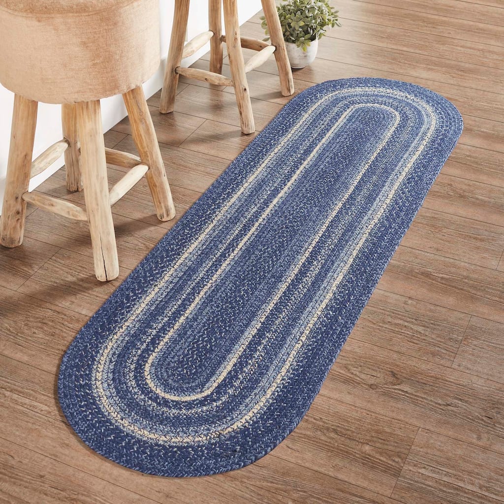 Great Falls Blue Jute Rug/Runner Oval w/ Pad 22x72 - 2' x 6' Oval