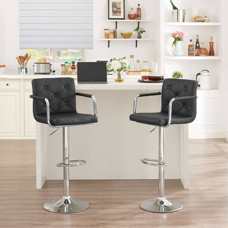 Javlergo Adjustable Height Swivel Bar Stools PU Leather with Back and Armrest, Set of 4 Barstools