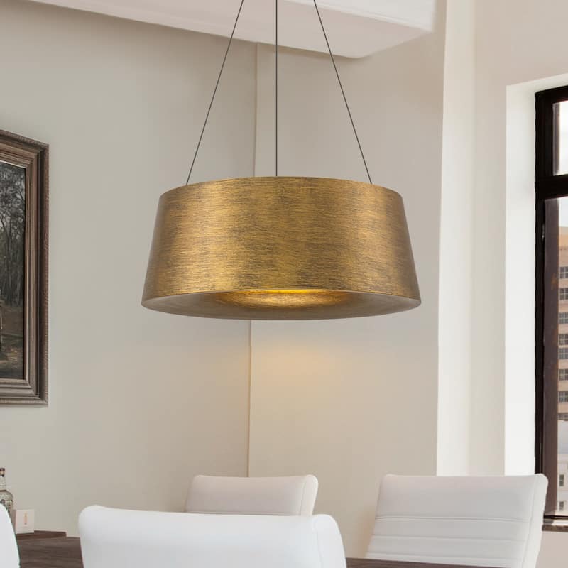 Industrial Antique Gold LED Drum Metal Pendant Light for Dining and Living Room - Antique Gold
