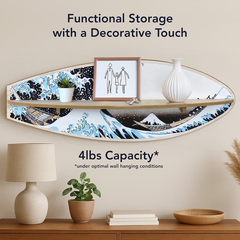 American Art Decor Surfboard Wall Shelf Coastal Beach Themed Decorative Wall Art Storage for Home or Office