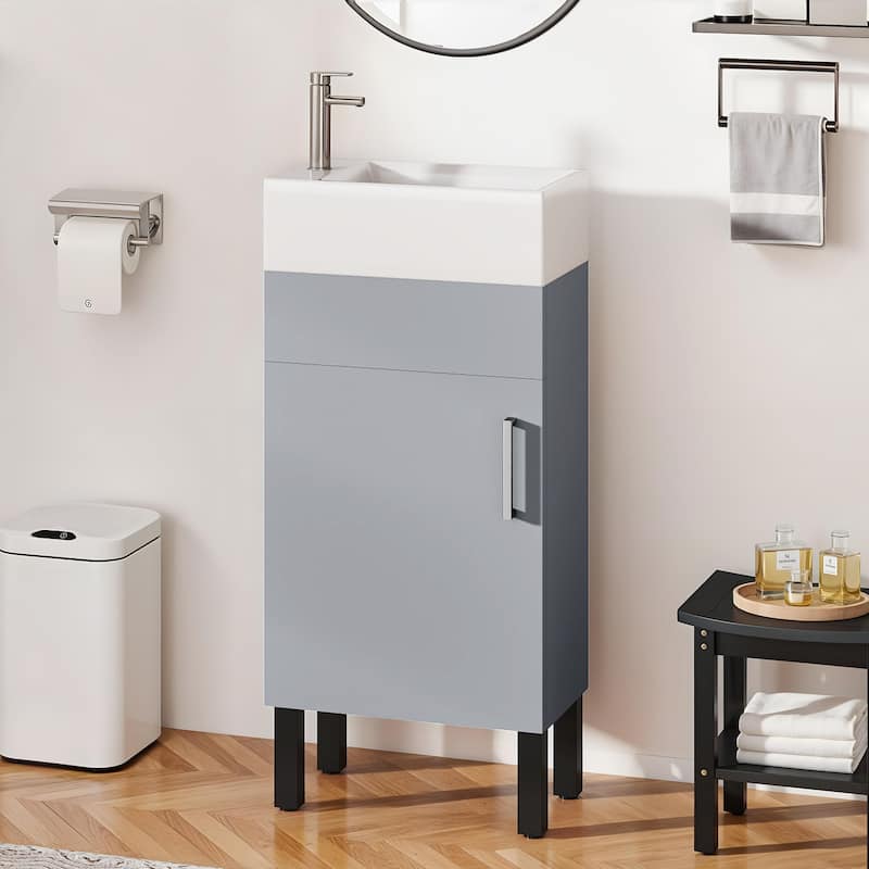 Moasis 15.7" Freestanding Single Bathroom Vanities Set with Cabinet Storage - Grey